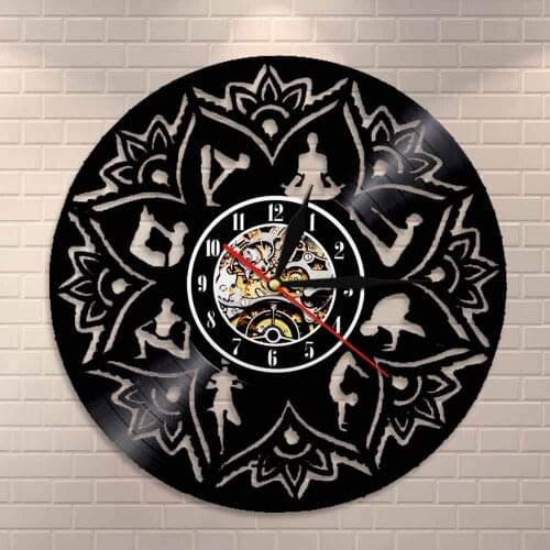 Zen Ornament Meditation Wall Clock Seed of Life Lotus Wall Art Relaxation Yoga Focus Wall Decor Mandala Vinyl Record Wall Clock
