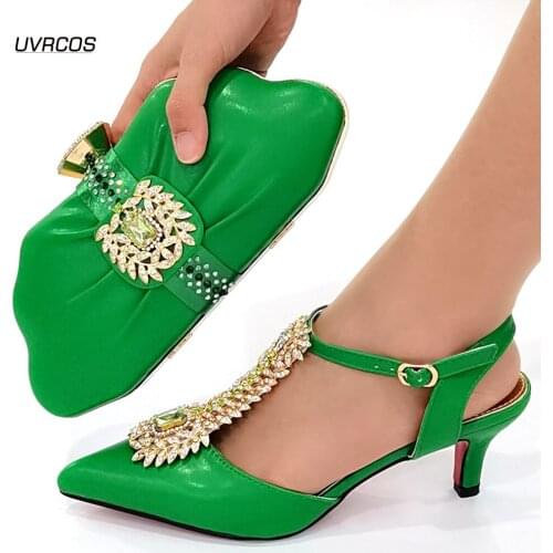 Newest Arrival Green Color African Wedding Ladies Shoe and Bag Set Nigerian Wedding Women Shoes and Bag Set for Wedding