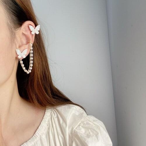 South Koreas New Fashion Jewelry Creative Exquisite Copper Inlaid Zircon Asymmetric Butterfly Ear Bone Clip Female Earrings