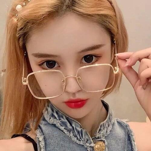Anti-Blue-ray Glasses Female Retro Glitter Frame Geometric Shape Frame Glasses Men and Women Same Style Flat Spectacle Glasses