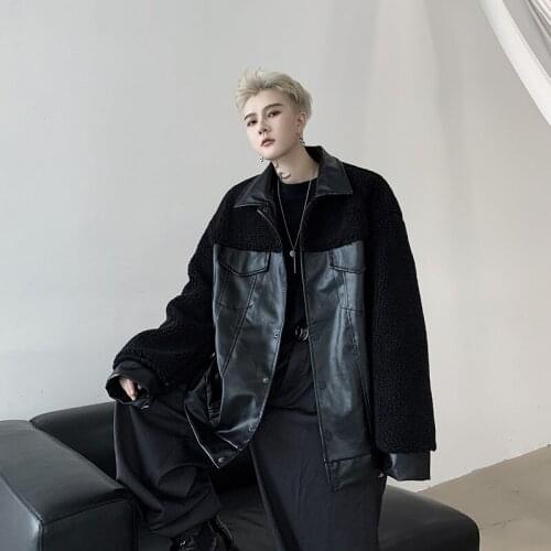 2021 autumn and winter fur one jacket mens coat loose handsome thick leather motorcycle clothing men