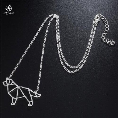 Oly2u Boho Hippie Vintage Origami Bull Terrier Pendant Necklace Geometric Dog Chain Necklces Collares Men Jewelry Accessories