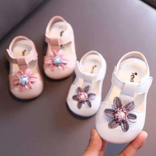White Pink Flower Children Newborn Toddler Baby Girl Sandals For Kids Little Girls Soft Bottom Flats Pearls Wedding Dress Shoes