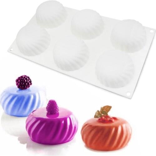 6 Cavity Spiral Round Shape Silicone Mold Spiral Silicone Mousse Cake Mould Mousse Dessert Mold Cake Decoration Tools