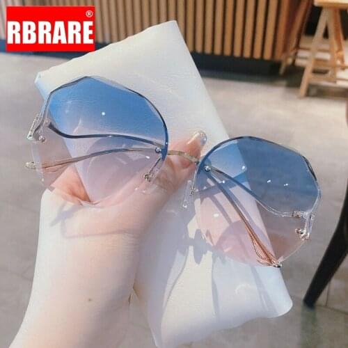 RBRARE New Rimless Sunglasses Women Large Frame UV Protection Sunglasses for Men Gradient Shades for Women Gafas De Sol Mujer