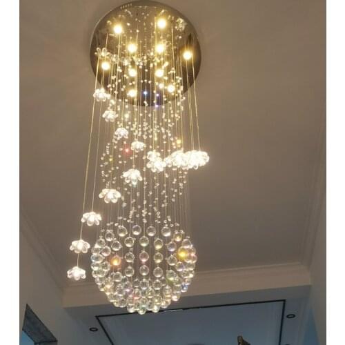 Modern chandelier duplex building stairwell lamp villa loft lamp simple and creative Nordic Spin long crystal chandelier lustre