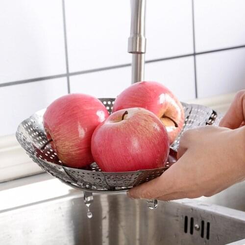 Stainless steel lotus steaming plate shrink fruit telescopic folding leaching plate steamed vegetable steamed meat rack kitchen