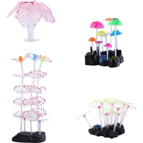 Luminous Fish Tank Decoration Plant Luminous Aquarium Decoration, Luminous Mushroom Coral Plant Decoration Lotus Kelp