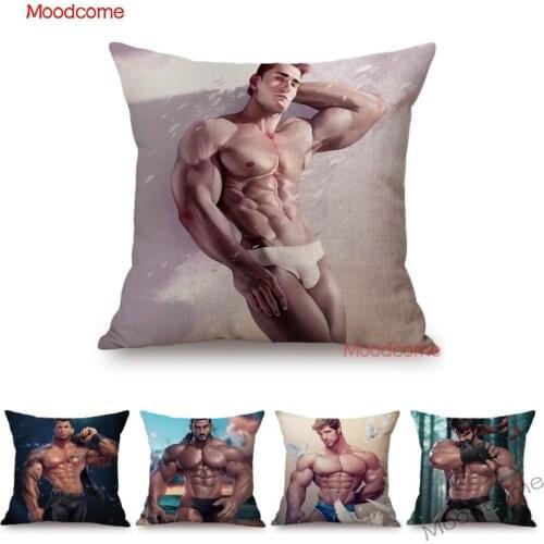Gym Sexy Man Muscle Strength Art Hot Male Sexy Body Jock Athlete Aesthetics Decorative Pillow Case Gay Boyfriend Cushion Cover
