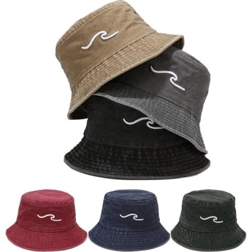 Unisex Embroidery Bucket Hat Men Casual Fisherman Hat Women Outdoor Washed Cotton Foldable Sun Hat Student Couple Trucker Cap