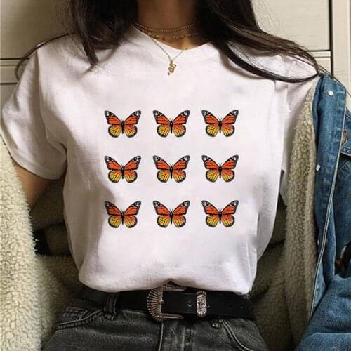 Ladies Butterfly Watercolor Vintage Cartoon Print Casual T Tee Women Tshirt Female Shirt Clothes Top Graphic T-shirt