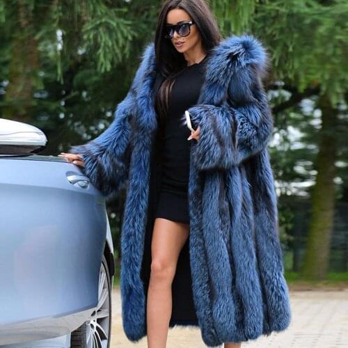 TOPFUR Luxury 110 CM Long Real Silver Fox Fur Coat Winter Outerwear With Fur Hood Thick Warm Women Natural Fox Fur Jackets 2020