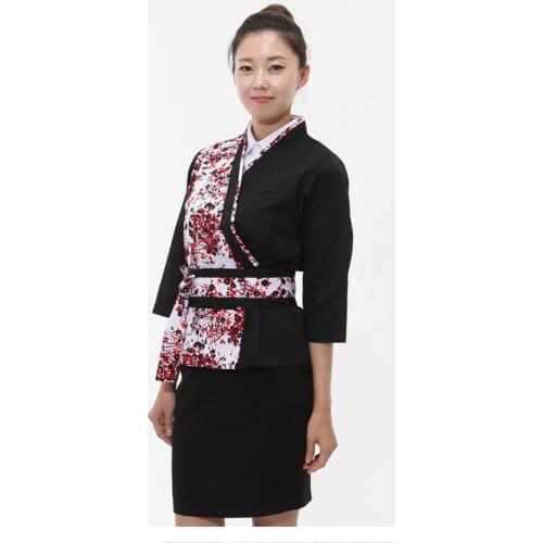 Female chef uniform Japan Cuisine suit Restaurant service patchwork uniform Kimono Work wear print Waitress