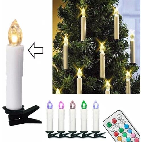 10pcs Tree Decoration Wireless Remote Control 12 Colors LED Candles Battery Operated Light for Hallowmas Christmas Party Wedding