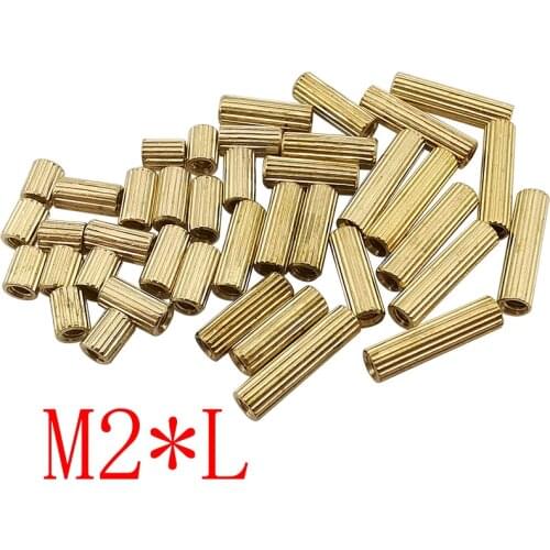 20Pcs M2 *L Brass Round Knurl Standoff Spacer Female to Female M2 Threaded Spacer Screw PCB Pillar L=3mm to 32mm