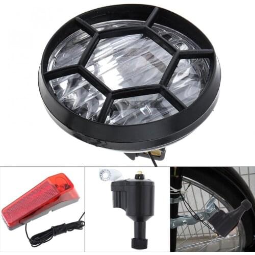 6V 3W Black Bike Bicycle Dynamo Lights LED Self-powered Front Light Headlight and Rear Light LED Lamp Set Safety for Bicycle