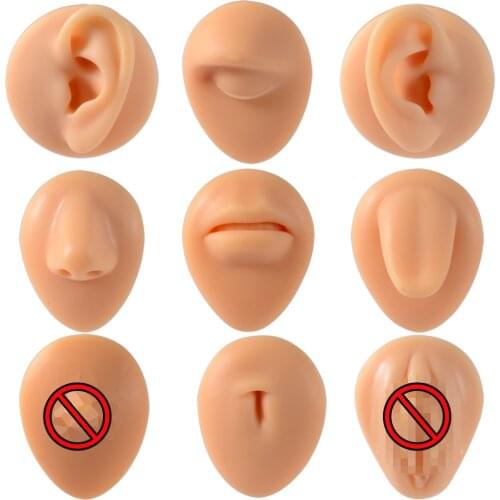 9Pcs/Set Silicone Body Model Professional Practice Piercing Tools Earrings Ear Studs Display Can Be Reused Wholesale Jewelry 1:1