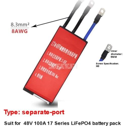 48V 100A 17 Series LiFePO4 Battery BMS Protection Board Electric Bicycle E-bike Lithium Iron Phosphate Battery Management System