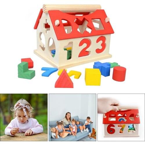 Infant Wood Number and Shape Puzzle Blocks Developmental Math Training Toys