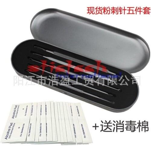 By ems or dhl 50sets 5pcs/set Acne Needle with Sliver Box Stainless Steel Blackhead Remover Tool