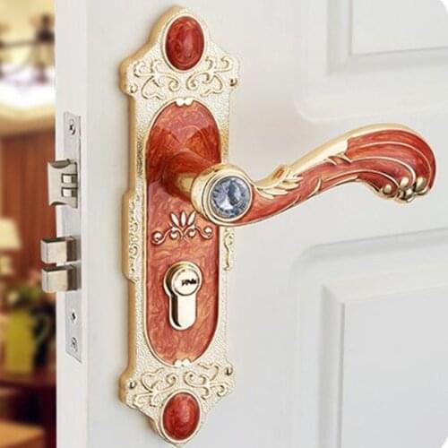 European style glass crystal room wooden handle lock switch indoor wood decoration wooden door locks amber white / red locks