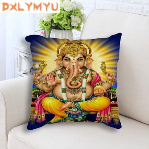 Hinduism Hanuman Shiva Genesha Print Worship Decorative Cushion Sofa Throw Pillows Cotton Linen Cushion 45x45cm for Home Decor