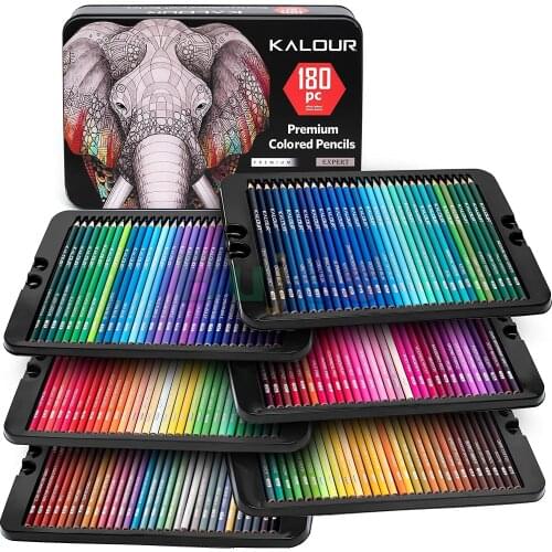 KALOUR 180 Colored Pencil Set for Adults Artists - 3.3mm Rich Pigment Soft Core 12 Metallic Pencil Wax-Based Vibrant Color Tin