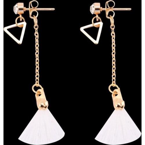 Red Black White Pink Blue Grey Cotton String Tassel Chain Pendant Hollow Triangle Golden Drop Earrings Dangle Earrings