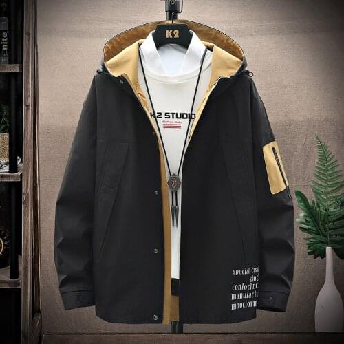 New British Style Mens Hooded Coat Autumn Fashion Youth Work Clothes Leisure Large Loose Jacket Long Sleeve Zipper For Warmth