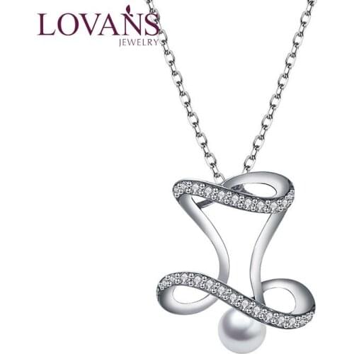 LOVANS Natural Pearl Pendant Necklace Women Sterling Silver Cubic Zirconia Chain Necklace Fine Jewelry Accessory Wedding Gift