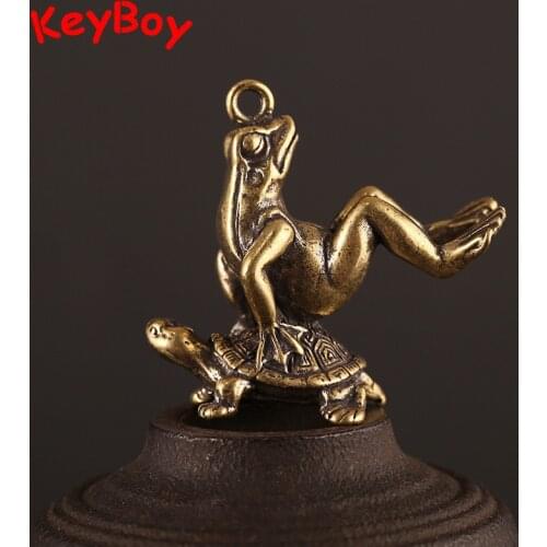 Copper Turtle Carrying Frog Keychain Pendants Ornaments Antique Bronze Tortoise Frog Key Chain Ring Pendant Jewelry Vintage Pet