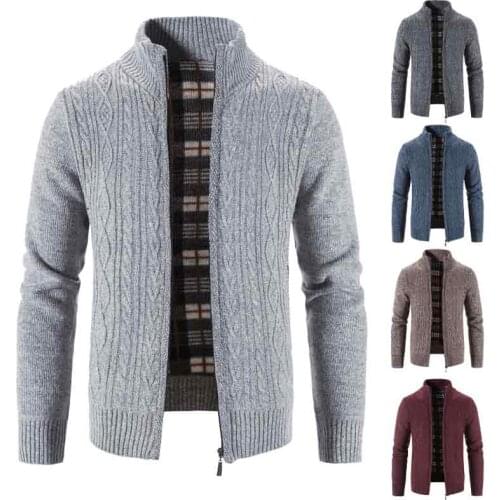 Mens sweater autumn and winter fleece thick wool sweater sweater zipper cardigan casual fashion all-match mens wear