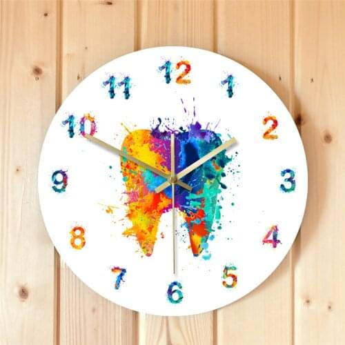 30cm Watercolour Painting Teeth Wall Clock Acrylic Numbers Graffiti Colorful Creative Reloj de Pared Hanging Clocks for Teenage