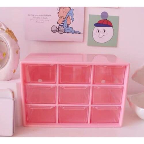 9 Grid Cosmetic Desk Organizer Stationery Girl Box Free Stickers Desktop Jewelry Make-up Storage Case Office Accessories