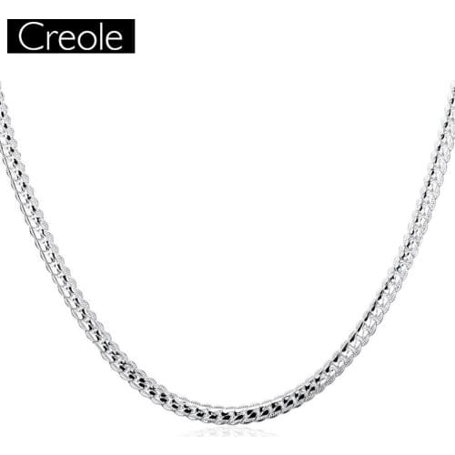 5M Side Link Chains Necklace,Trendy 925 Sterling Silver For Women,Necklace 20 Inch Snake Fashion Silver Necklace