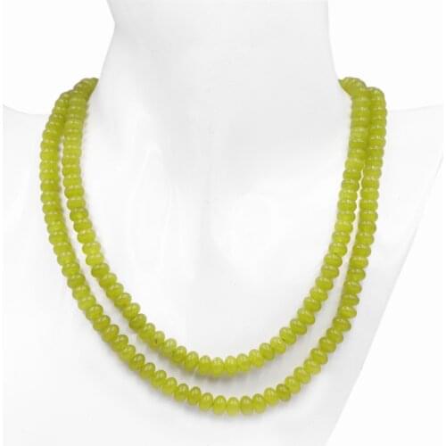 New Natural Stone Olivine Peridot Jades Long Chain Necklace 4x6mm Wheel Beads Statement Women Necklaces Collars Jewelry 32" A835