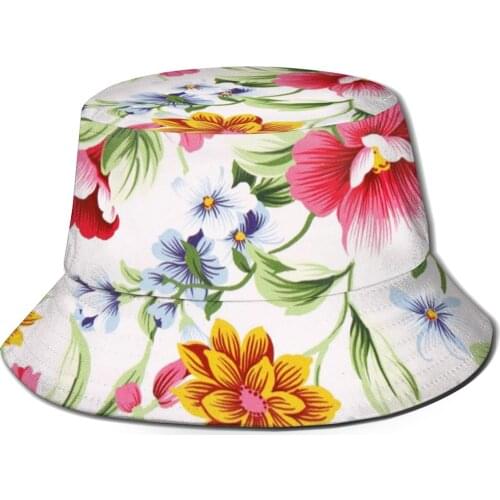 CINESSD Print Of Different Flowers Bucket Hat Summer Hats Fisherman Hat Foldable Women Men Sunscreen Shade Caps