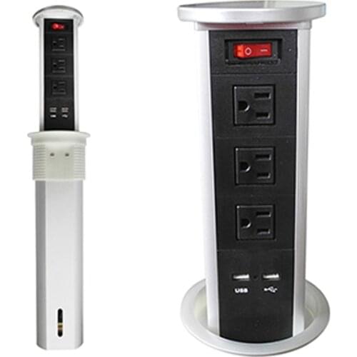 Pneumatic Drive Office Tabletop Pop Up Socket Furniture hidden Socket: 3 power, 2 USB Charging and 1 on-off switch EU/US/UK/AU
