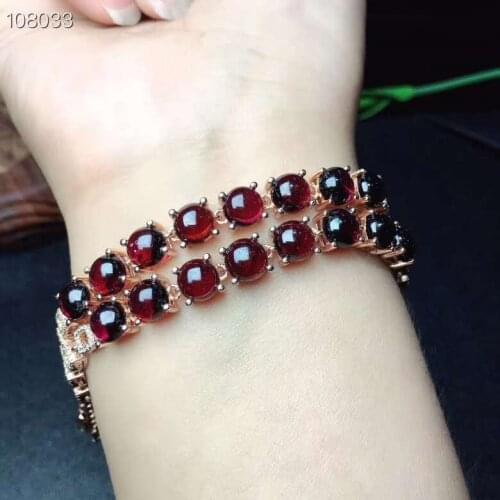 Real And Natural Garnet chain bracelet Free shipping Natural real Garnet 925 sterling silver bracelet