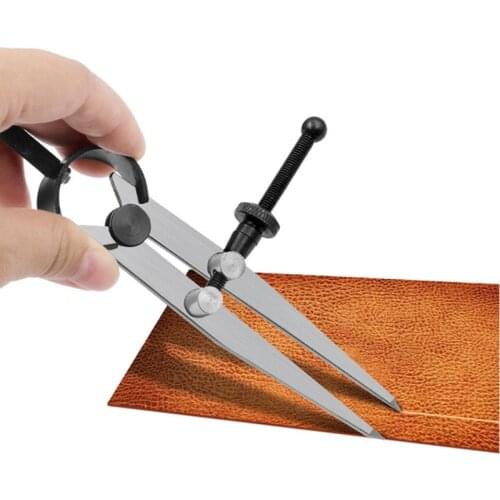 Adjustable Leather Compass Lockable Carbon Steel Divider Wing Creaser DIY Leathercraft Rotating Line Scribing Gauge Caliper Tool