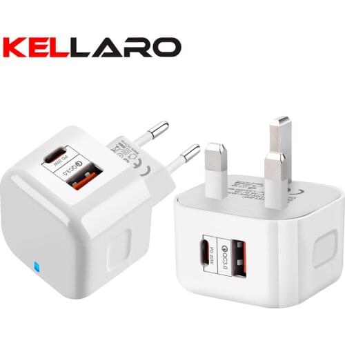 KELLARO USB Type-C QC3.0 Fast Wall Cell Phone Accessories UK/EU/US Plug PD 20W Charge Adapter for IPhone 12 Macbook
