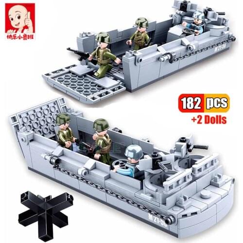 Sluban 182Pcs Military Weapon Boat WW2 Landing Craft Model Building Blocks DIY Navy Militaries Educational Bricks Kids Toys Gift