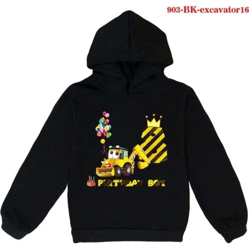 Excavator Print Hoodies Sudadera Kids Birthday Hoodies Cartoon Hoodie Boys Girls Birthday Thin Hooded hoodies Childrens Clothes