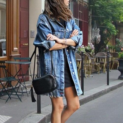 Women Denim Ripped Hole Jeans Buttons Down Long Sleeve Coat Jacket Tops Autumn