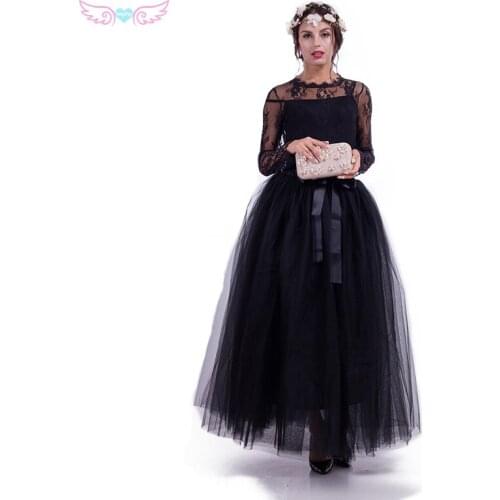 Kephy 7 layers 100cm long black full length women tulle skirt wedding skirt tutus skirt for adult long skirt for women