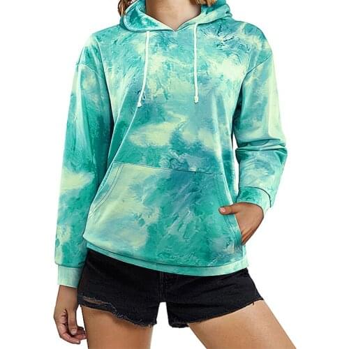 Women Hoodie Sweatshirt Spring Fall Plus Size Hoodies Tie Dye Print Pullover Tops Drawstring Long Sleeve Tracksuit Tops