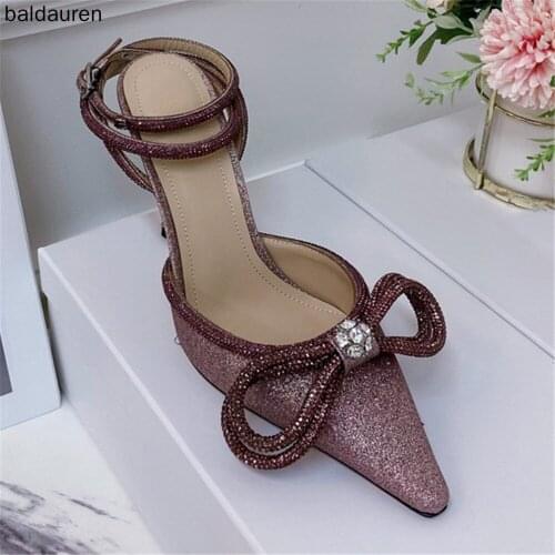 2021 New Women Pumps High Heels Pointed Toe Bow Knot Women Shoes Silk Back Strap Stiletto Party Shoes Wedding High Heeled