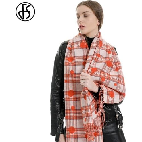 FS Luxury Brand Cashmere Women Scarf Plaid Red Yellow Warm Scarves Stoles Designer Blanket Wraps Woman Winter Pashmina Shawl