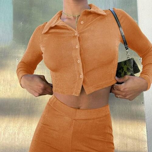 Knitted V-neck flare pants two-pieces sets single breasted causal slim elastic waist summer office lady two pieces suits 2021