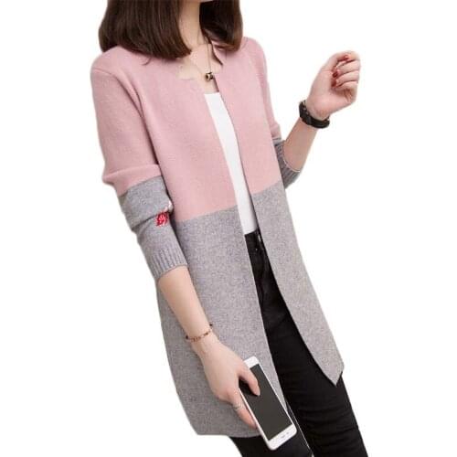 Women Knit Sweater Cardigan Coat 2020 New Spring Autumn Jacket Wild Color Matching Mid-Long Sweaters Coat Female Tops Outerwear
